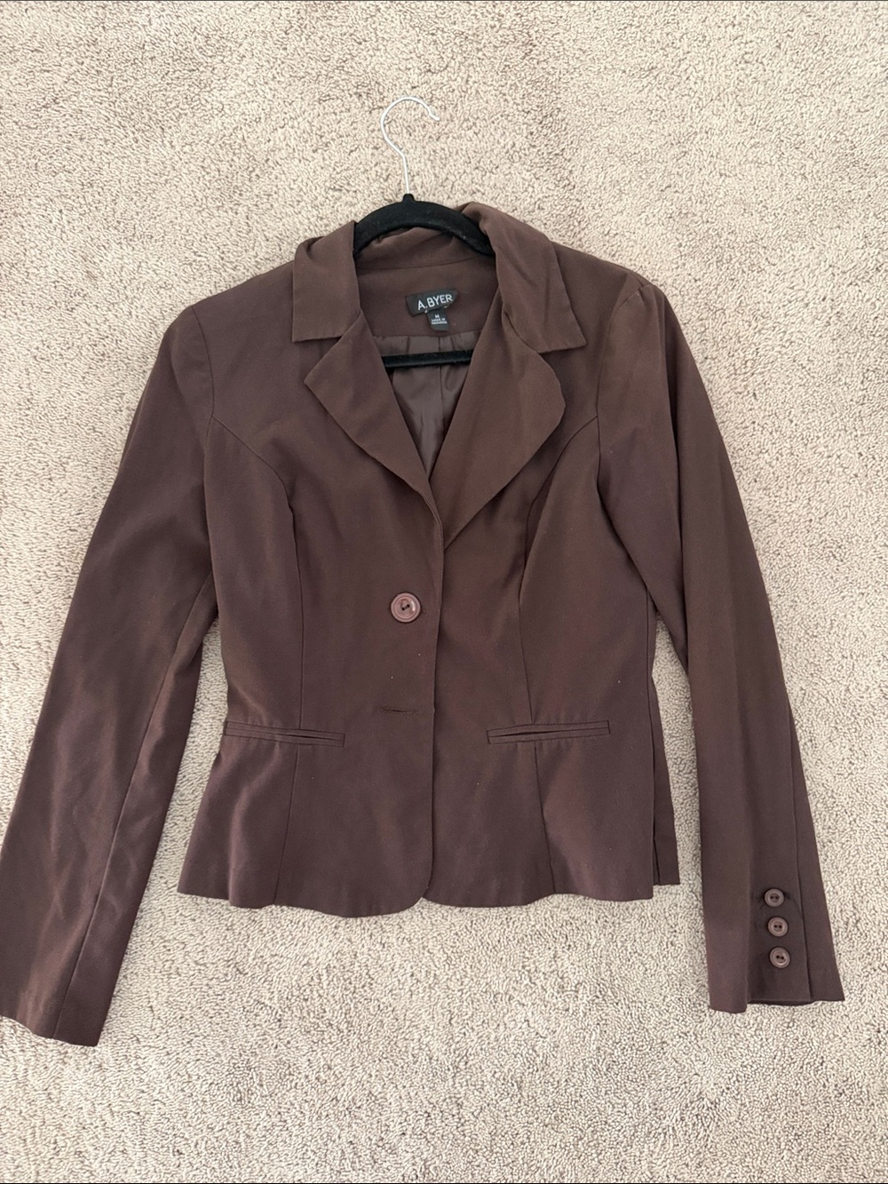 A. Byer Women's Chocolate Brown Single-Button Tailored Blazer